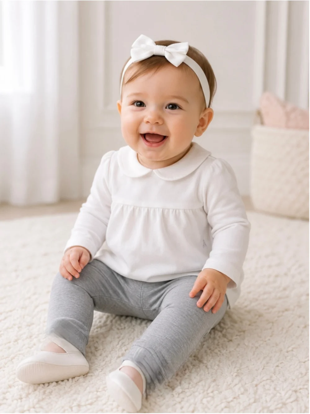 Ralph Lauren Baby Girl Bow-Back Jersey Leggings – Heather Gray – Size 9M